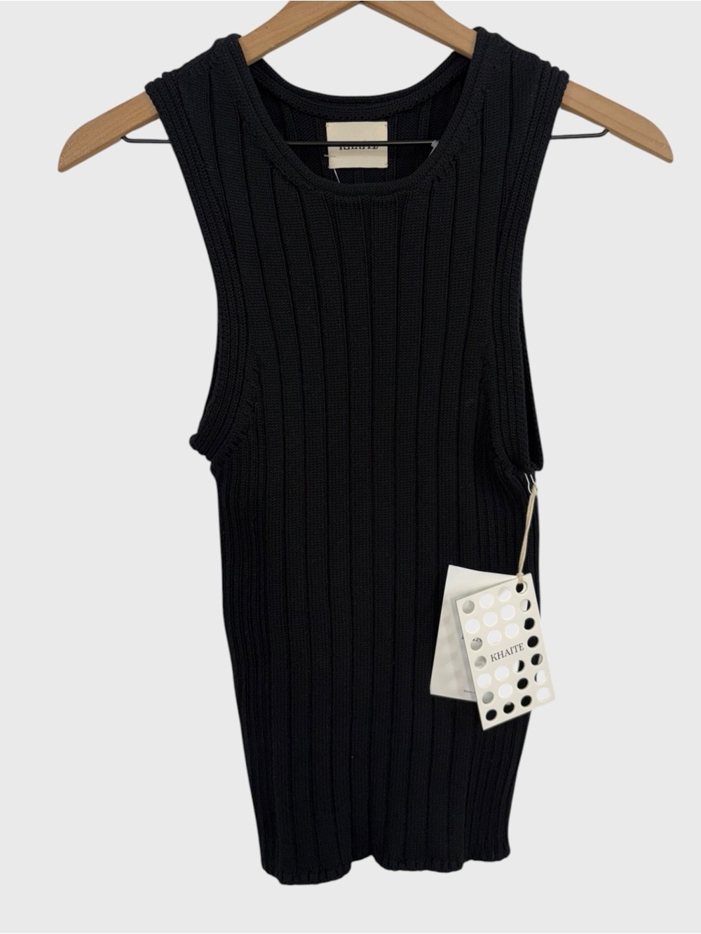 KHAITE NWT Black Ribbed Cotton Silk Knit Sleeveless Top Size Large